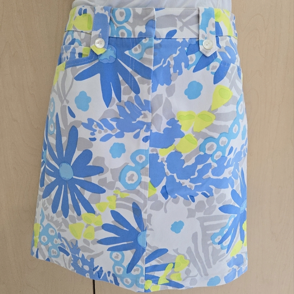 J. McLaughlin Floral Skirt Size 2‎ White Blue Gray Yellow